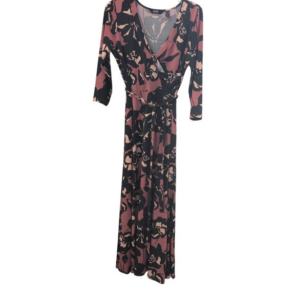 Du Jour Black, Tan & Red Faux Wrap Maxi Dress | Size Small - Picture 2 of 4